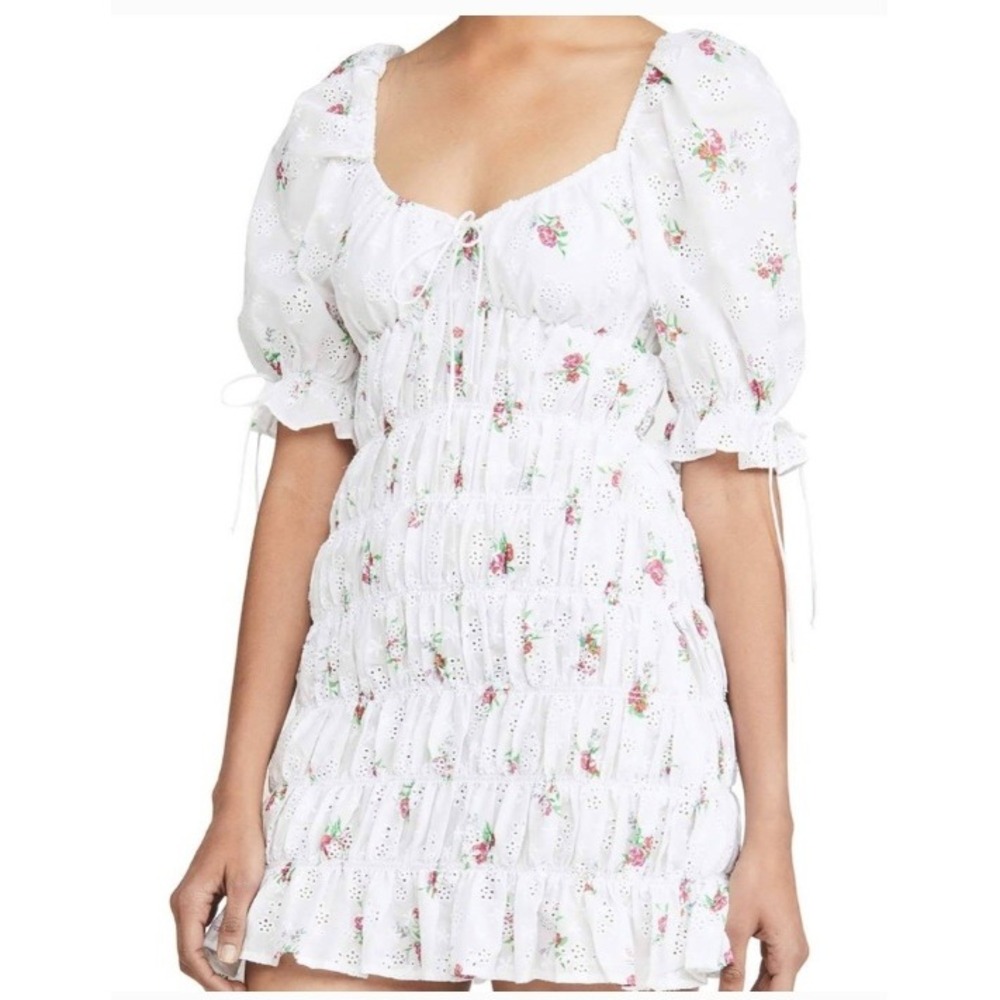 For Love & Lemons White Floral Smocked Peasant Sundress Medium Coquette Cottage